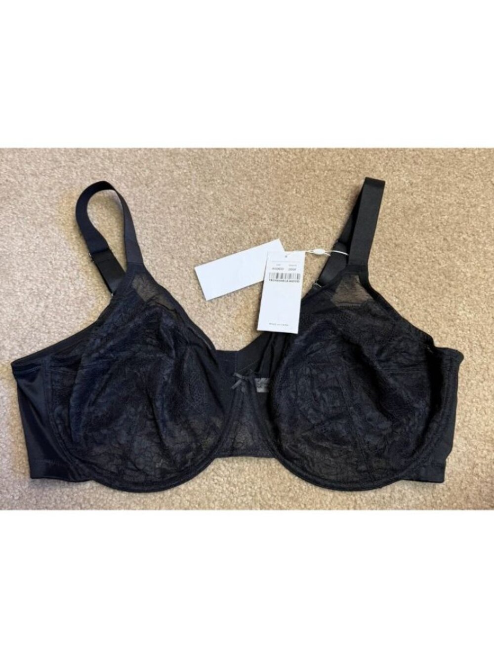 HSIA Lace Mesh Underwire bra Womens Size 46DDD Black Back Hook & Eye Unlined